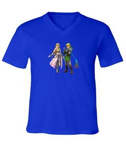 The-Legend-of-Zelda-Hero-Link-and-Queen-Zelda-Men-Women-Unisex-V-Neck-T-Shirt