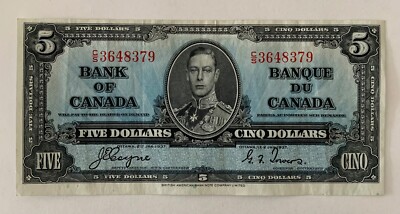 1937 Canada $5.00 / Five Dollars Banknote - King George VI | eBay