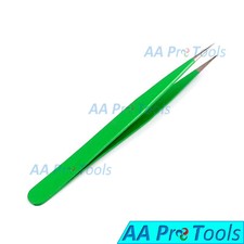 Green Facial Hair Removal Eyebrow Tweezers 3" Plucking, Ingrown Hair Sharp Tips