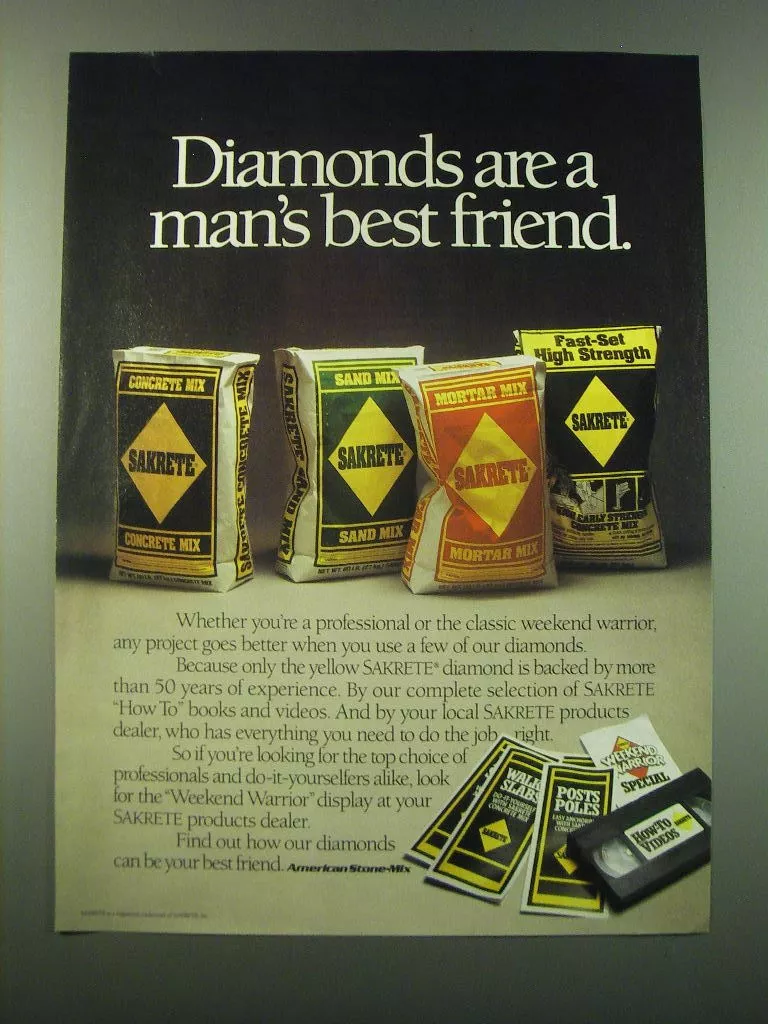 1988 American Stone Mix Sakrete Ad Diamonds are a man s best