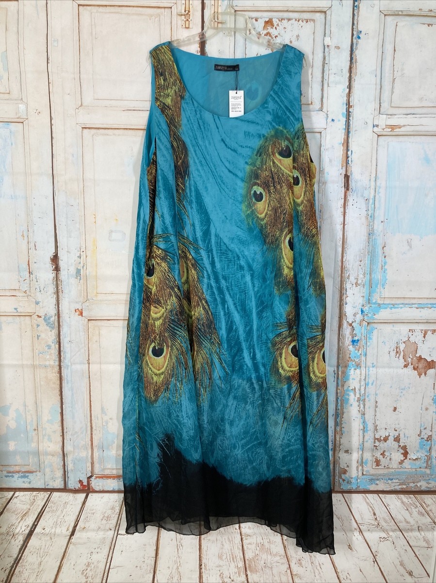 Zanzea Collection Maxi Shift Dress 5XL Peacock Print Beach Summer Sleeveless