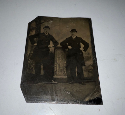 Antique Tintype Photo Two Men Hands on Hips Civil War