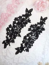 Embroidered Lace Appliques Black Floral Venice Lace Mirror Pair 10" DH87 