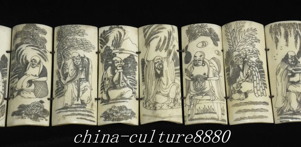 28,3"" Hueso Antiguo 18 Dieciocho Arhats Rohan Lohan Arhat Damo Buda Libro Estatua Foto 4 de 4