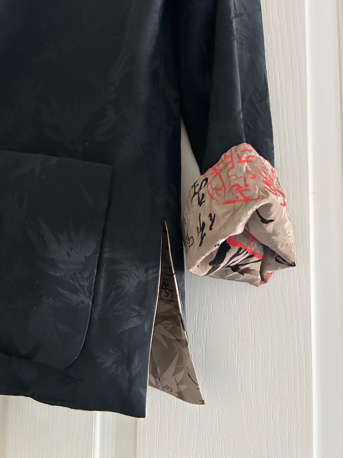 Jacket silk reversible mandarin collar pockets Sz… - image 13