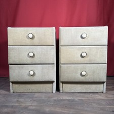 Velvet Bedside Vanity Cabinets Tables Mid Century 1970s Beige