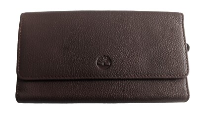 Timberland Leather RFID Flap Wallet Clutch Organizer Cherry Pebble 