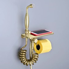 Brushed Gold 2 Ways Brass Hand held Bidet Shower Sprayer Shattaf Paper Rack Set
