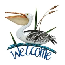 Colorful Pelican Metal Welcome Sign Wall Decoration 16.5 x 14 x 2 Inches