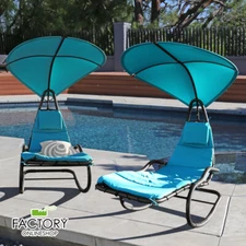 Set of 2 Outdoor Backyard Hanging Curved Steel Chaise Lounge Rocking Chair Swing