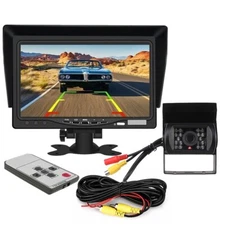 Wired Backup Camera 7'' Monitor Kit IR Rear View Reverse Cam HD for Truck Car RV