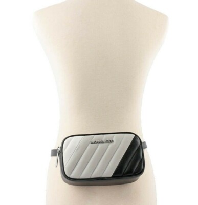 NWB Michael Kors Rose Quilted Convertible Belt Bag Black Gray