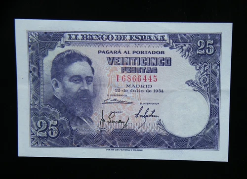 99 - SPAIN  BANKNOTE 25 PESETAS 1954  "Albeniz"  XF+