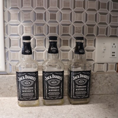 Jack Daniels 3 Tennessee Whiskey 1 Liter Bottles + Caps Empty Bottle Crafts