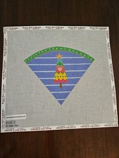 Hand Painted Needlepoint Canvas, Pie Shaped Design, Christmas Tree w/ Blue Back