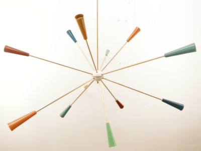 1950s Style Multicolored Brass Sputnik Chandelier 12 Arms Classic Italian Light