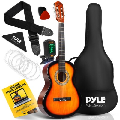 Pyle 36'' -Inch 6-String Classic Guitar - 3/4 Size Scale Guitar (Sunburst)