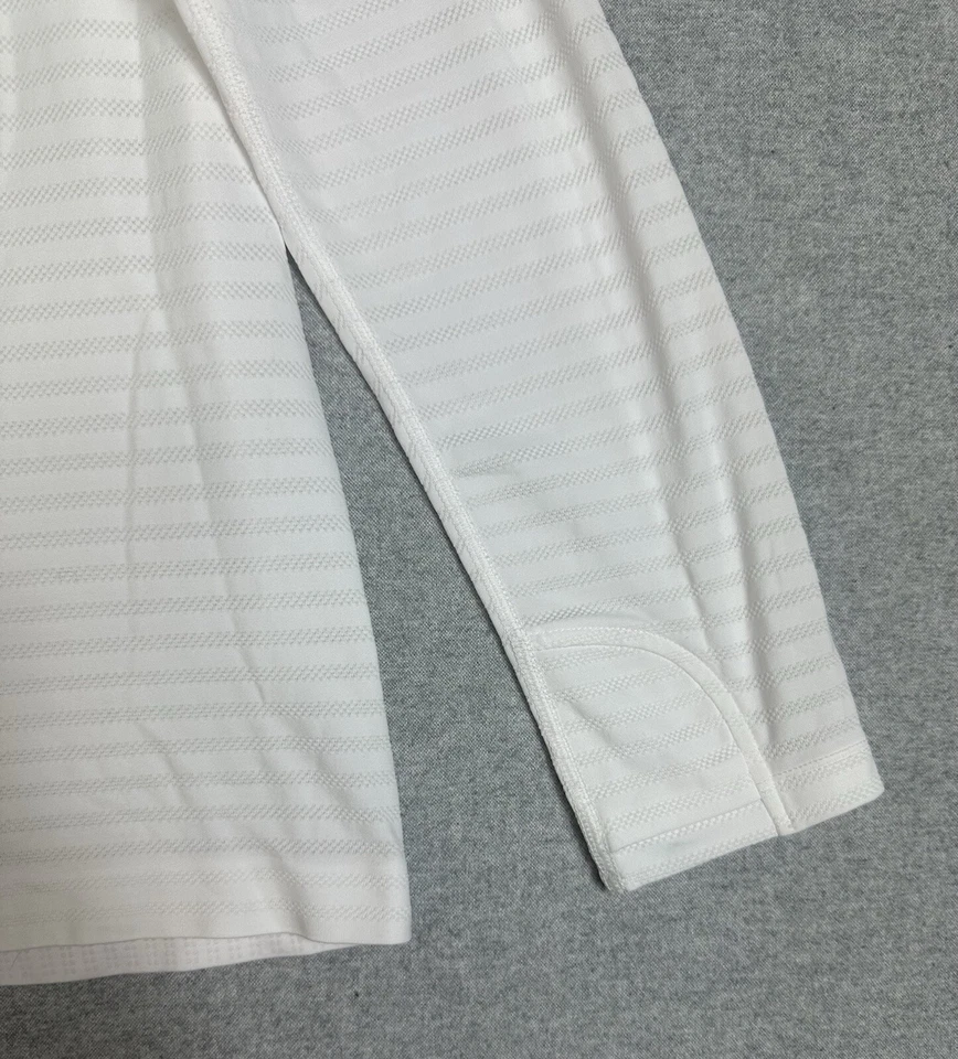 Top sin costuras Athleta Momentum XL manga larga blanco brillante rayas púrpura azul usado en excelente estado Foto 3 de 4