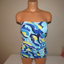 Tommy Bahama Swirl Tide Shirred Bandini Swim Top Azure Blue Multi XS NWT