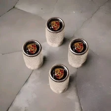 Universal Porsch STYLE Wheel Tire Air Valve Stem Cap Covers Metal Chrome Sport 