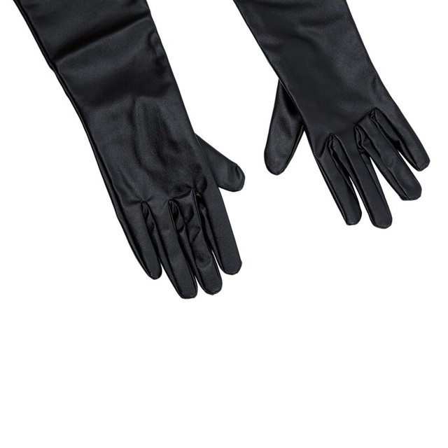 Frauen Reine Farbe Lange Kunstler Handschuhe Schwarz I1K6