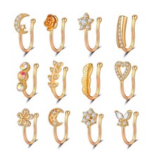 12Pcs/Set 18G Gem Non Piercing Nose Clip Fake Nose Ring Septum Cilp On Piercing