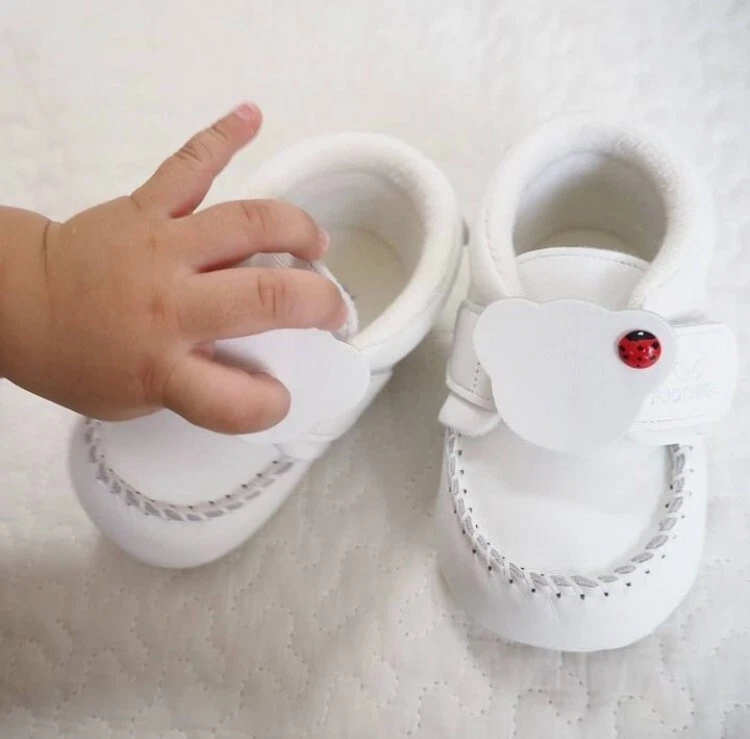 Zapatos de bebé primer paso pie ángel cuero de vaca blanco hechos a mano Japón Foto 4 de 4