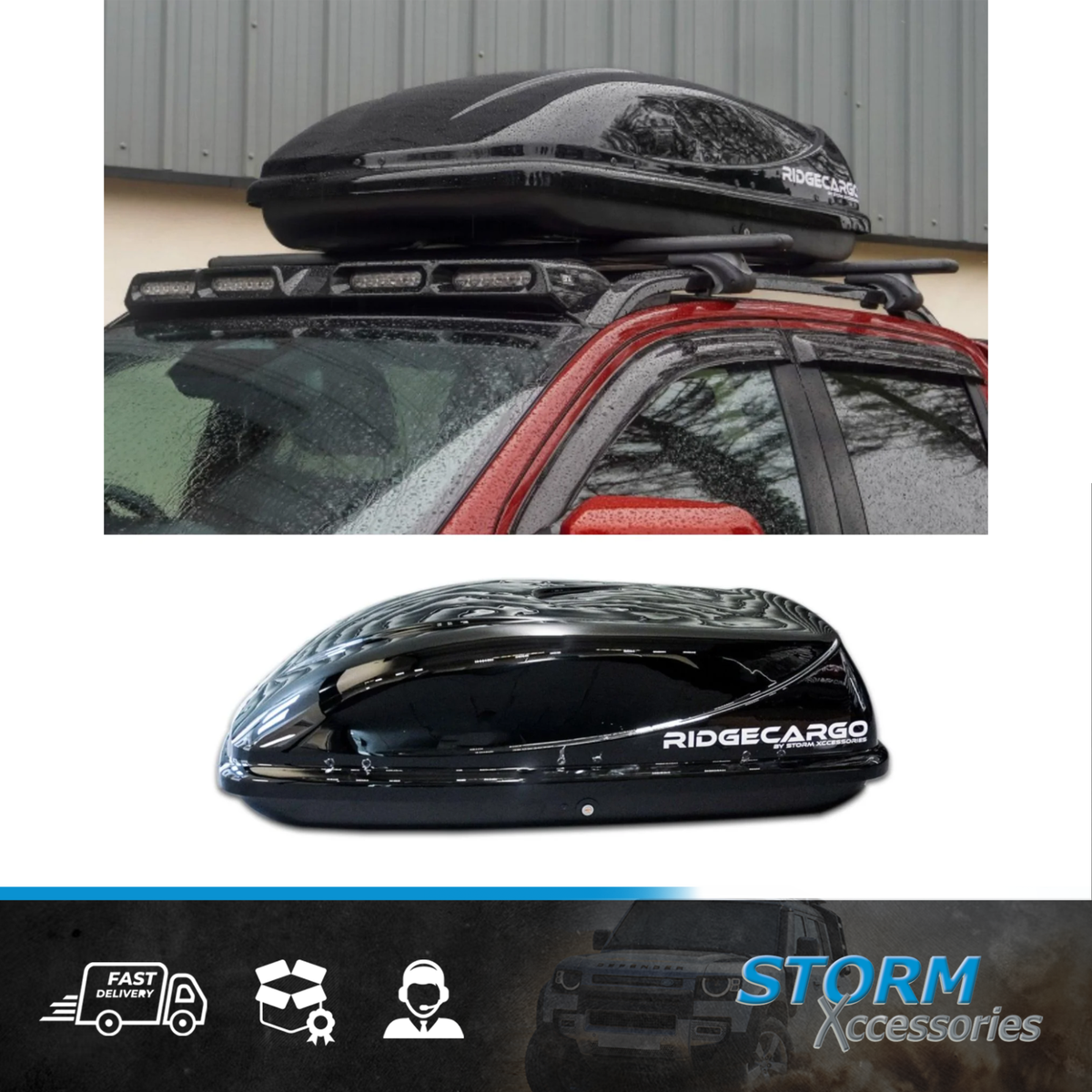 RIDGECARGO 380 LITRES CARGO LUGGAGE ROOF BOX IN GLOSS BLACK 1350 X 380 X  890CM