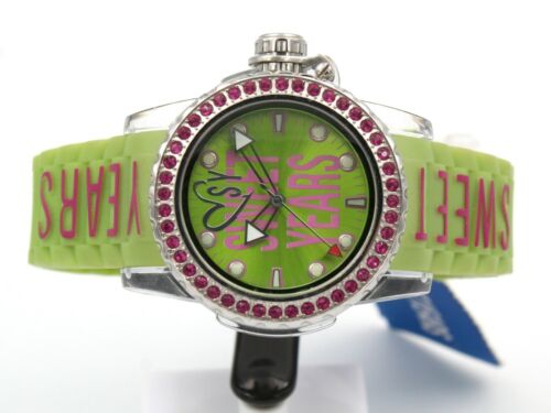 Watch Sweet Years Watch Strap Silicone Green Ferrule Brill Pink Model Lady - Picture 1 of 4