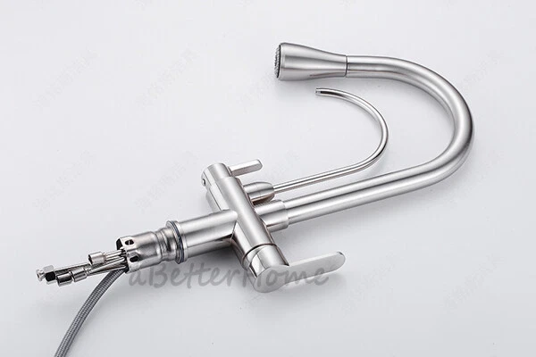 Chrome Kitchen Sink Pull Out 3 Way Mixer Tap Swivel Spout Water Purifier Faucets - Image 4 of 4