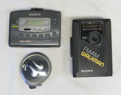 Pair of Sony AM/FM Cassette Walkmans & Headphone -  For Parts Or Repair Only