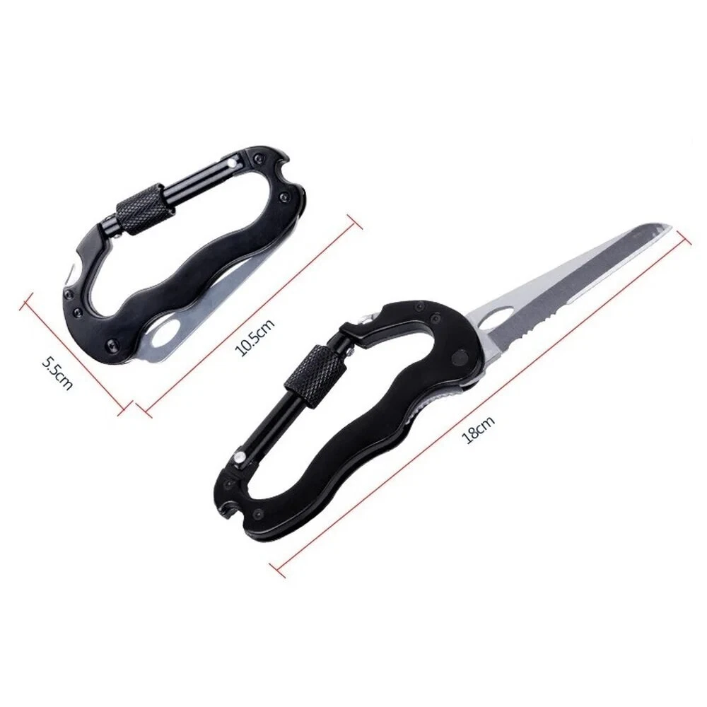 Compact Multi-Tool Carabiner with Knife Screwdriver for Camping Hiking Survival
