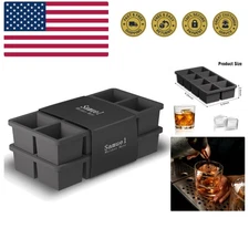 Large Silicone Ice Cube Tray Molds, 2-Pack, Big 2 Inch Cubes - Food Grade, Fl...