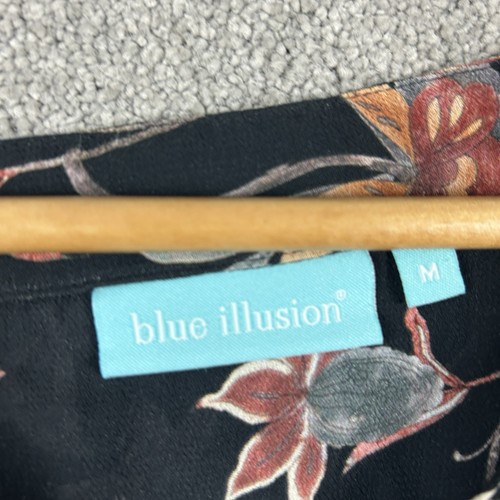 Blue Illusion Dress Size M Floral Maxi Long Sleeve Flowy Evening Cocktail Summer - Picture 7 of 12