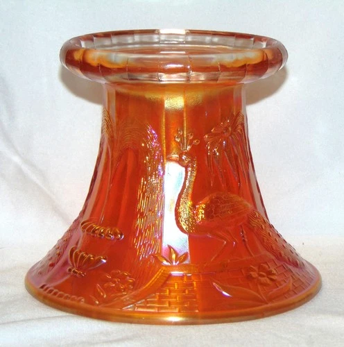 Northwood Peacock At The Fountain Punch Bowl Base Dk Marigold Carnival Glass