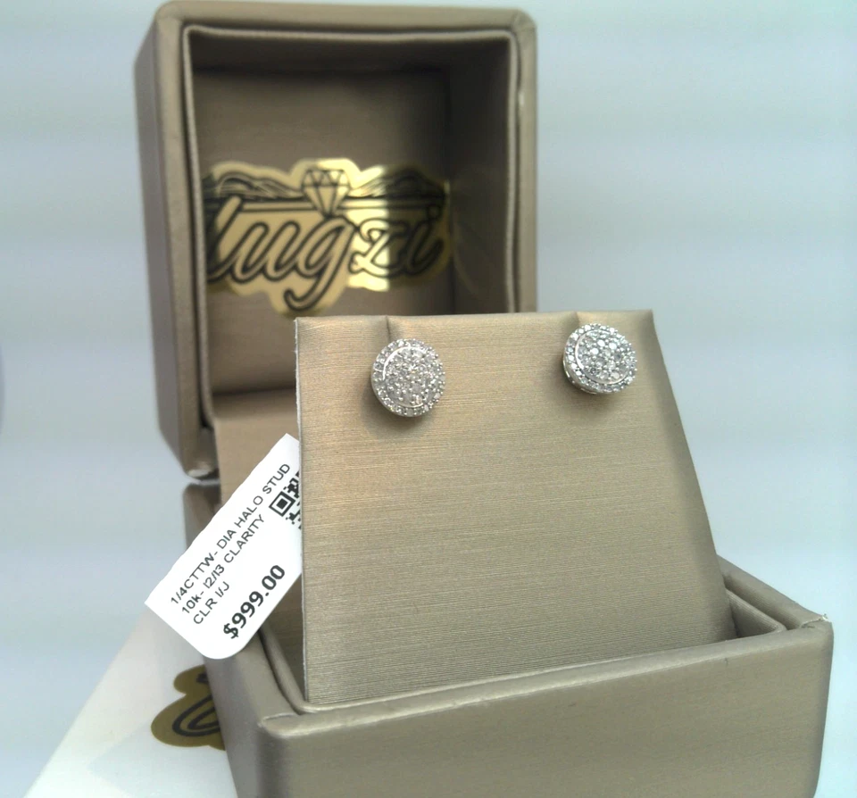 1000 美元-天然钻石铺面簇式 HALO 耳钉 10k 纯金! 正品证书 — 第 2/4 张图片