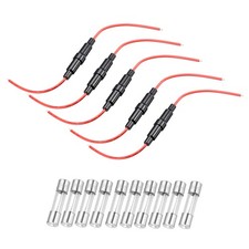5Pcs 6x30mm Inline Screw Type Fuse Holder 18AWG Wire with 10Pcs 15A Glass Fuse