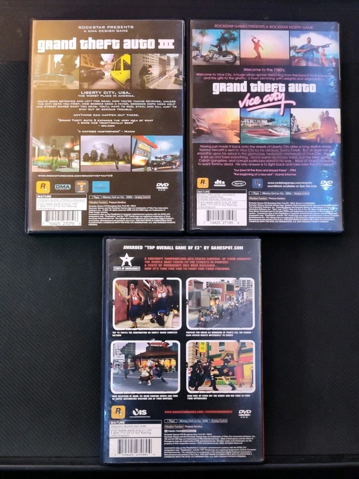 Lote de juegos Rockstar Ps2. Grand Theft Auto 3, Vice City, estado de emergencia. CIB Foto 2 de 4