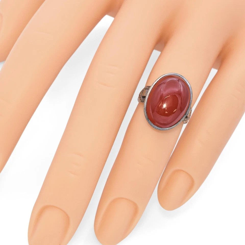 Antiguo anillo de cornalina de plata de ley de 10,17 quilates Foto 3 de 4