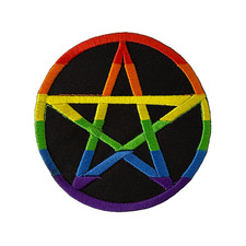 Gothic Lgbtq Punk Black Rainbow Pentacle Pentagram Embroidered Iron On Patch