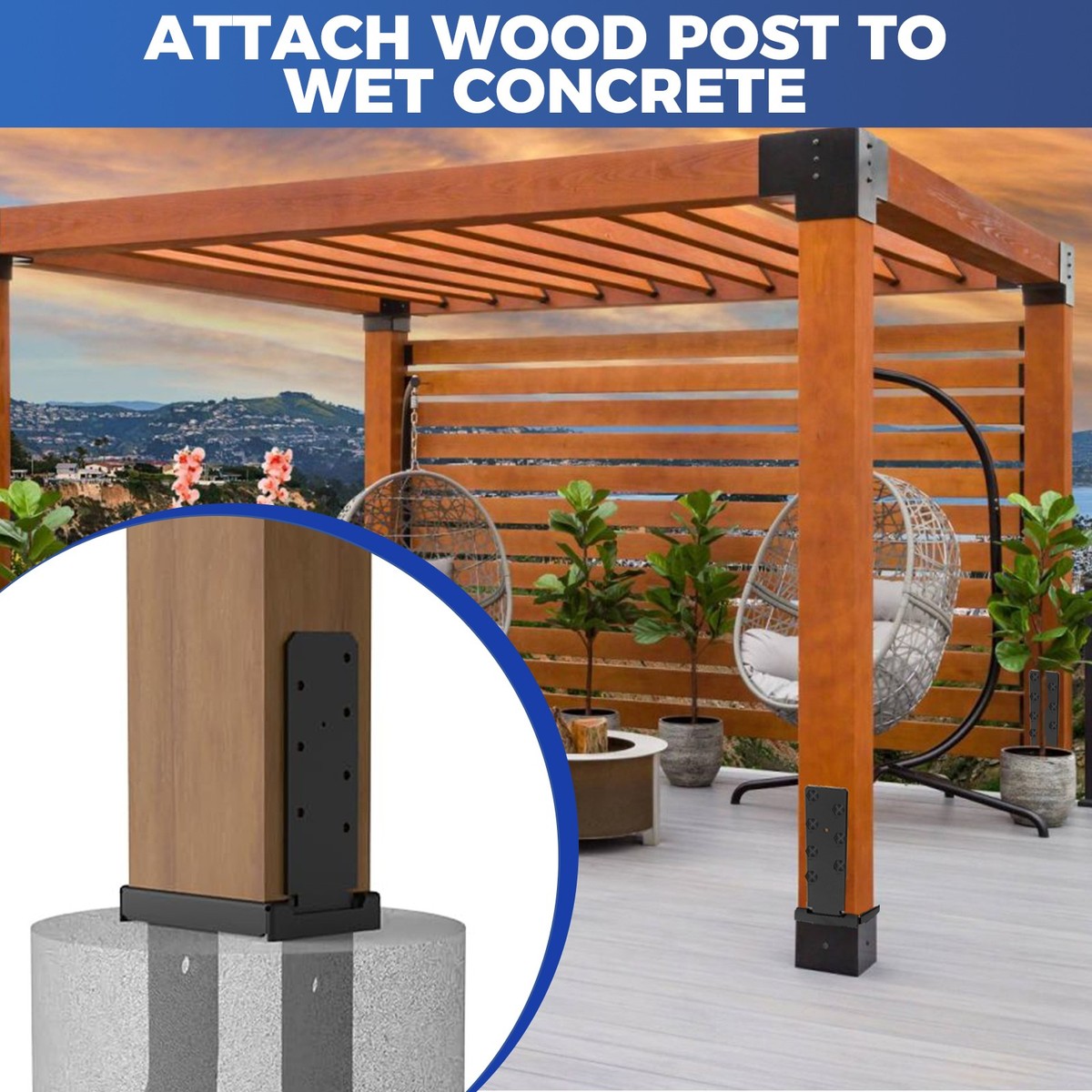 Wocepu Heavy Duty U-Shape 6x6 Actual 5.5x5.5  Wet Concrete Fence Post Holder For Terrace Psotbase W