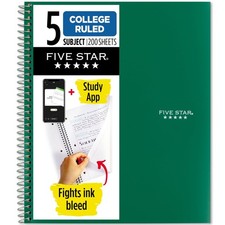 Five Star Spiral Notebook Study App, 5 Subject, 1 Count Pack of 1 , Green