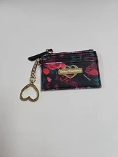 Juicy Couture Glam Card Case - Petal Rose Black- Heart Key Ring- Change Holder