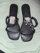Badgley Mischka Jenelle Crystal Embellished Flat Sandals Size 8