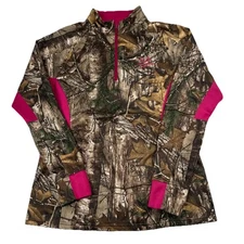 Realtree Camo Pullover L Pink Accents Quarter Zip Hunting Layer
