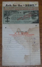 Antique 1900s Billhead Receipt W.H. Mason Grocery Baker's Chocolate St. Clair PA