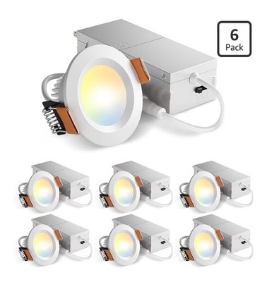 Amico 6 Pack 2 Inch 5CCT Ultra-Thin LED Canless Recessed Ceiling Light with J...
