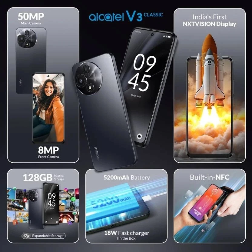 Alcatel V3 Classic 5G (Halo White, 4GB RAM 128GB) Dimensioni 6300 NFC - Immagine 4 di 4