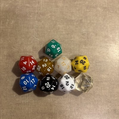 Lot of 9 Twenty Sided Dice D20 Dungeons and Dragons RPG D&D  Different Colors