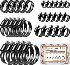 32pcs Black Hose Clamps Kit 142 6-51mm Stainless Steel 304 Worm Gear Set